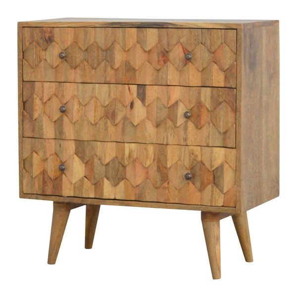 Artisan   Furniture Pineapple Curved 3 Drawer Cabinet- Solid Mango Wood