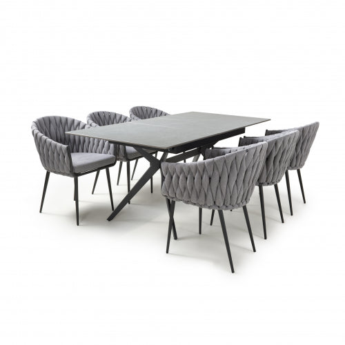 Timor Black Extendable Dining Table  with 6 Pandora Grey Chairs