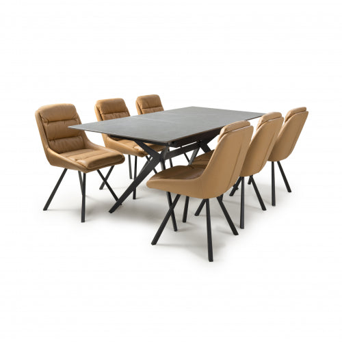 Timor Extending Black & 6 Arnhem Tan Dining Set