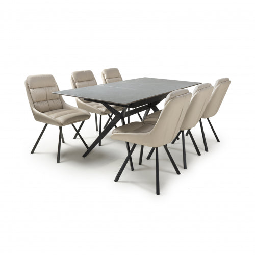 Timor Extending Black & 6 Arnhem Cream Dining Set